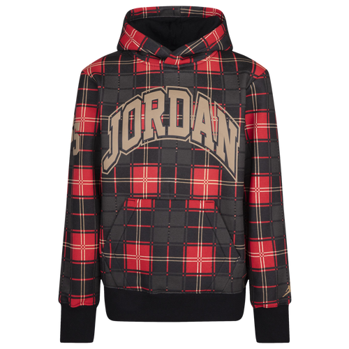 

Jordan Boys Jordan Essential Plaid Pullover Hoodie - Boys' Grade School Black Size L