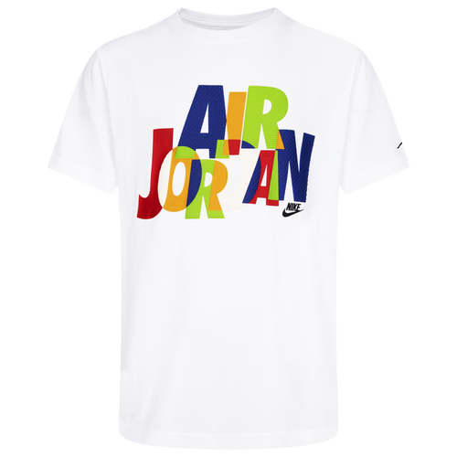 

Boys Jordan Jordan Messy Room Stack Short Sleeve T-Shirt - Boys' Grade School White/Blue Size S
