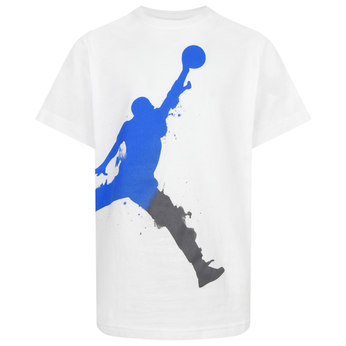 

Boys Jordan Jordan Jumbo Jumpman Splash Short Sleeve T-Shirt - Boys' Grade School White/Carolina Size M