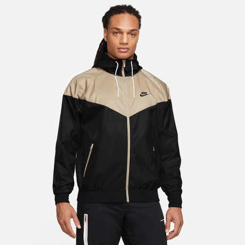 Nike Mens  Woven Windrunner Lined Hooded Jacket In Khaki/black/black