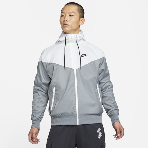 Shop Nike Mens  Woven Windrunner Hooded Jacket In Grey/white
