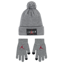 Boys' Grade School - Jordan HBR Pom Beanie Set - Carbon Heather/Gray