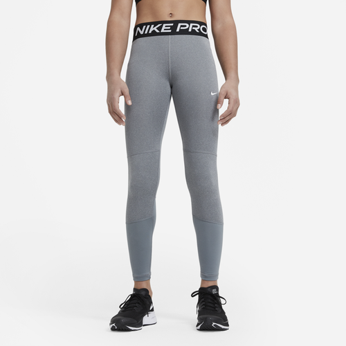 Shop Nike Girls  Pro Tights In Carbon Heather/white