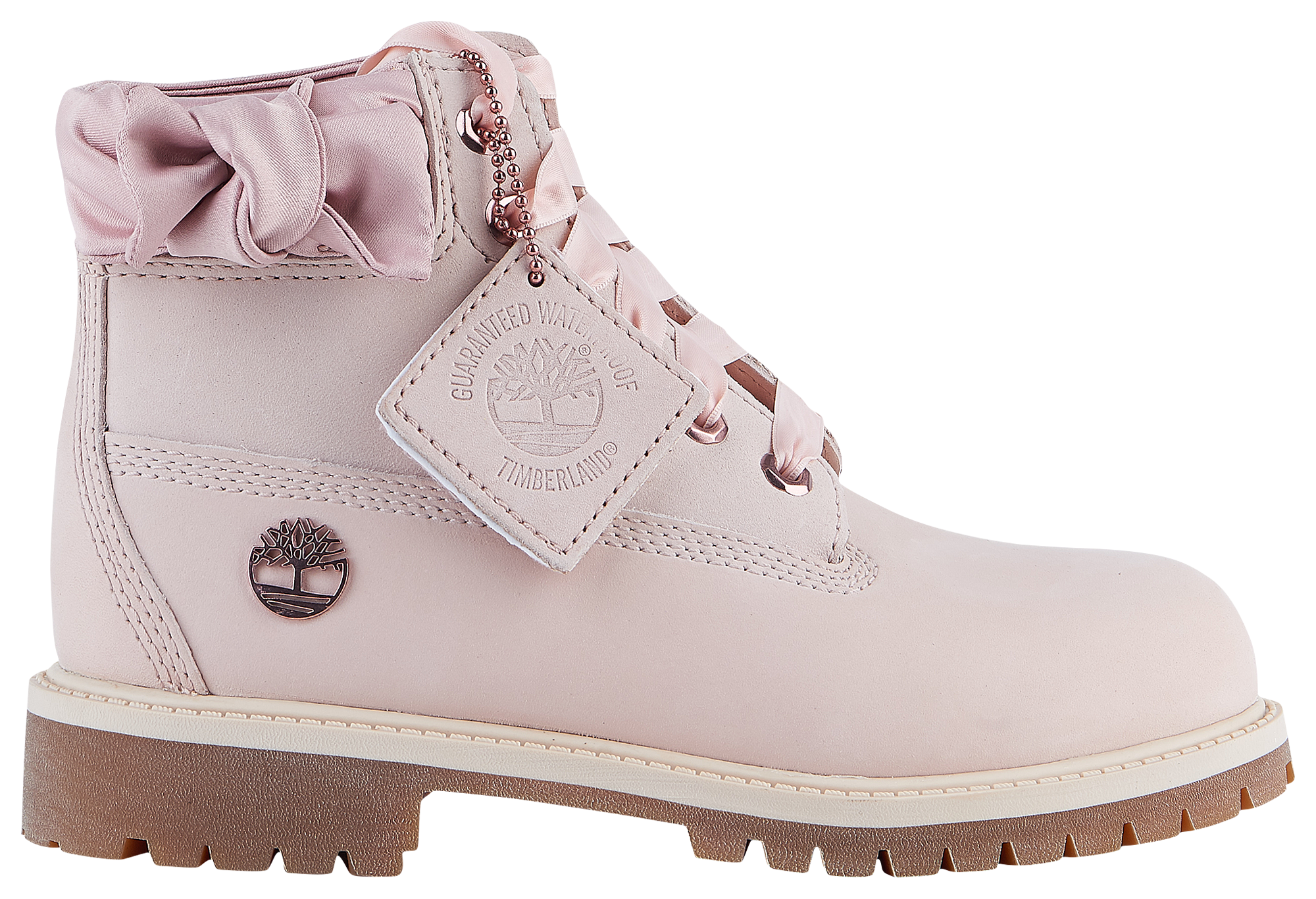 baby pink timberlands with bow