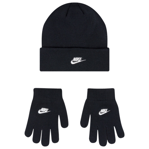

Boys Nike Nike Lurex Futura Beanie Glove Set - Boys' Grade School White/Black Size One Size