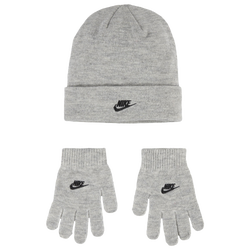 Boys' Grade School - Nike Lurex Futura Beanie Glove Set - Dark Grey Heather/White