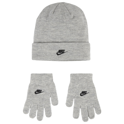 Nike Solid Color Club Glovers And Beanie Set In Dark Grey Heather/white