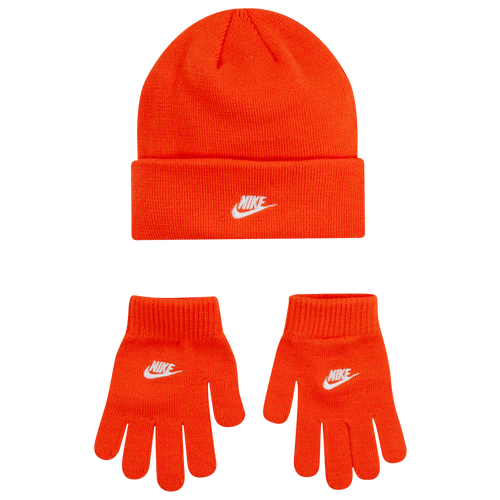 

Nike Boys Nike Lurex Futura Beanie Glove Set - Boys' Grade School Orange/White Size One Size