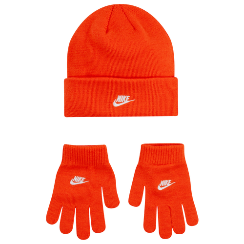 

Boys Nike Nike Lurex Futura Beanie Glove Set - Boys' Grade School White/Orange Size One Size