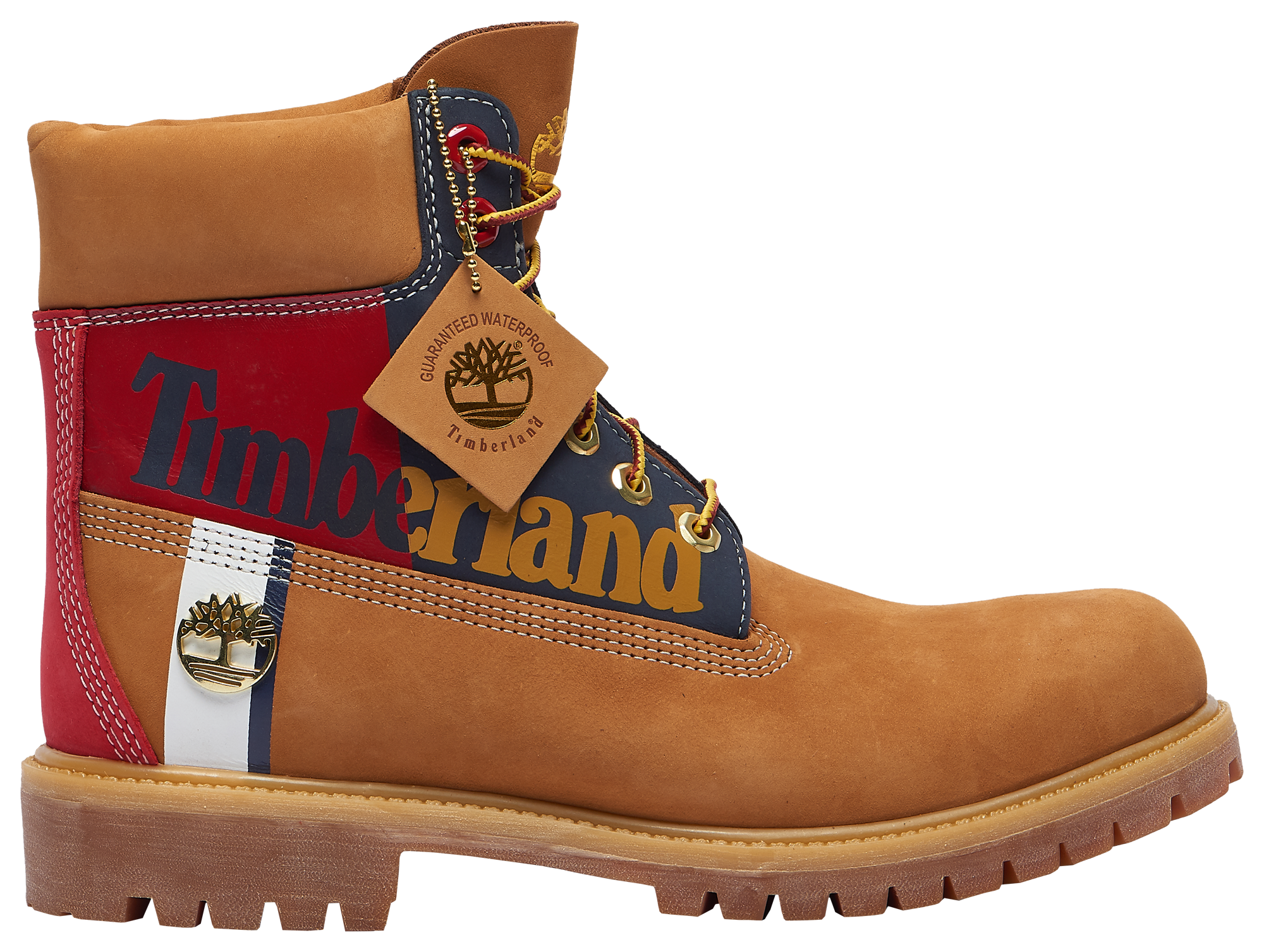 navy blue and red field boots