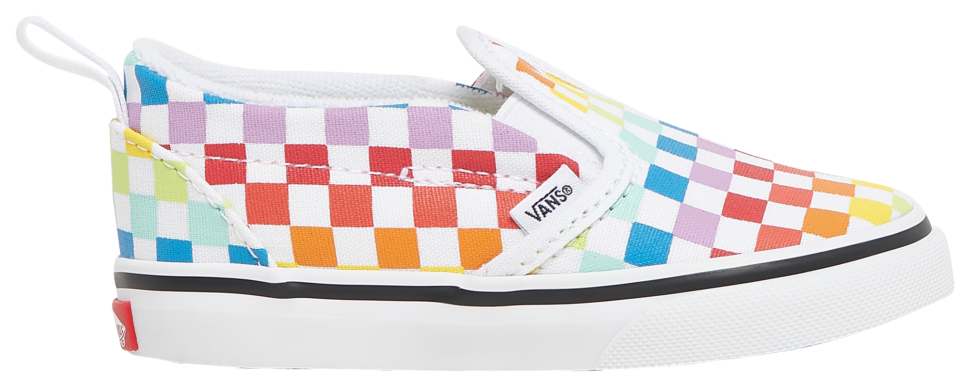 multi colored vans slip on