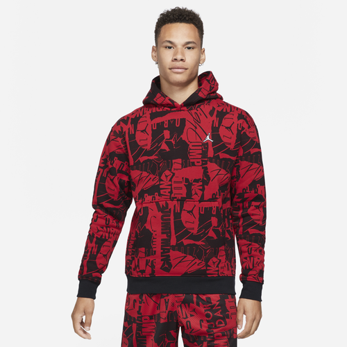 

Jordan Mens Jordan Essential Fleece All Over Print Pullover Hoodie - Mens Red/Black Size S