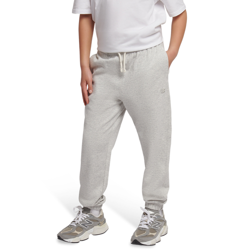 Boys New Balance Small Logo Fleece Jogger - Boys' Grade School Grey Heather/White Size S