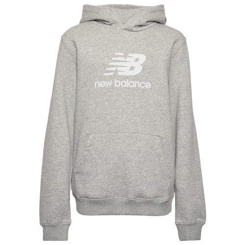 Boys New Balance Stacked Logo Hoodie - Boys' Grade School Grey Heather/White Size M