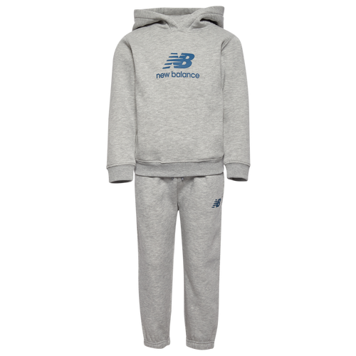 Boys Preschool New Balance Stacked Logo Fleece Set - Boys' Preschool Grey Heather/White Size 4