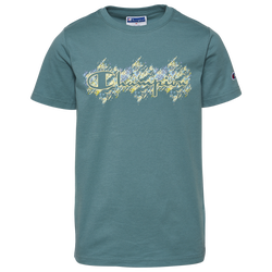 Boys' Grade School - Champion Watercolor Script Knockout T-Shirt - Teal/Multicolor