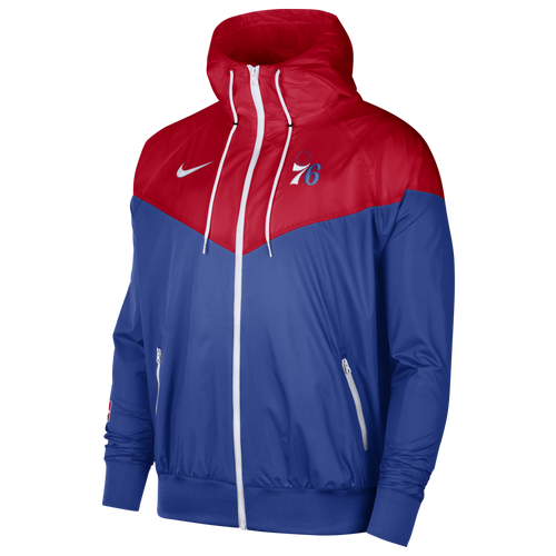 

Nike Mens Nike 76ers Lightweight Courtside Windrunner Jacket - Mens University Red/Rush Blue/White Size L