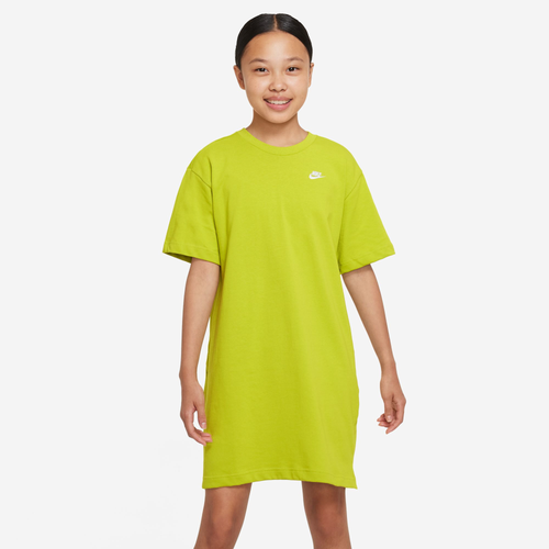 

Nike Girls Nike NSW T-Shirt Dress - Girls' Grade School Bright Cactus/White Size XL