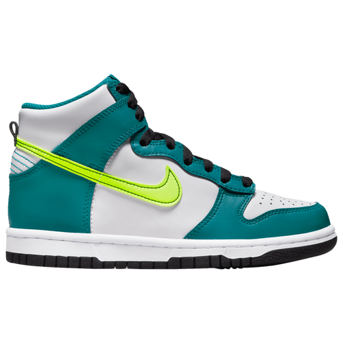 

Boys Nike Nike Dunk High - Boys' Grade School Shoe Bright Spruce/Volt/White Size 06.0