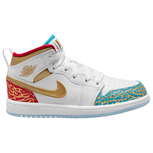 

Boys Preschool Jordan Jordan Jordan 1 Mid SS - Boys' Preschool Basketball Shoe White/Metallic Gold/Univ Red Size 11.0