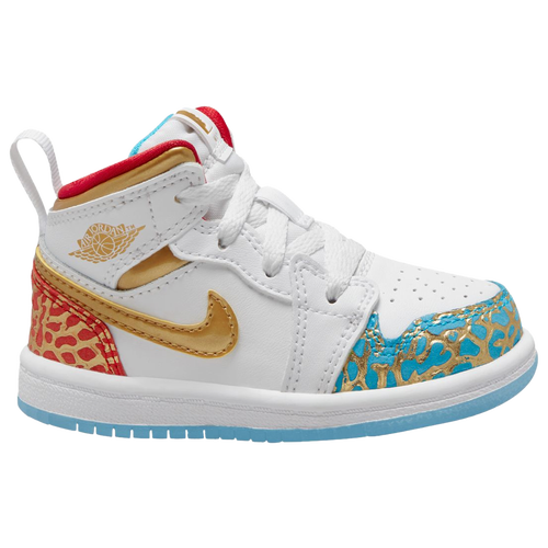 

Boys Jordan Jordan 1 Mid SS - Boys' Toddler Basketball Shoe White/Metallic Gold/Univ Red Size 04.0