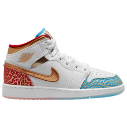 Boys' Grade School - Jordan AJ 1 Mid - White/Red/Blue