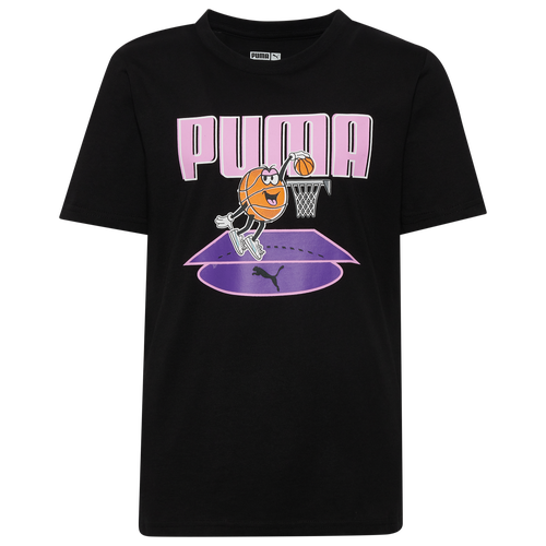 

Boys PUMA PUMA Ball Court Graphic T-Shirt - Boys' Grade School Black/Pink Size L