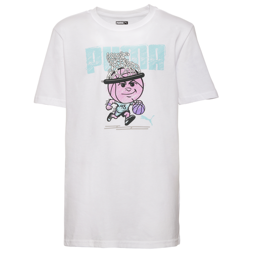 

Boys PUMA PUMA Net Crown Graphic T-Shirt - Boys' Grade School White/Pink Size XL