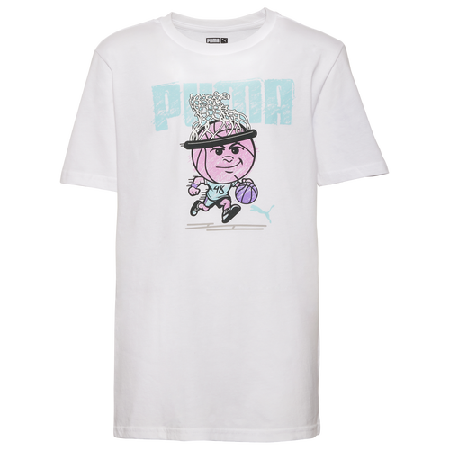 

Boys PUMA PUMA Net Crown Graphic T-Shirt - Boys' Grade School White/Pink Size S