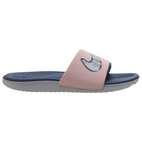 

Girls Nike Nike Kawa Slide SE - Girls' Grade School Shoe Pink Glaze/Navy/Silver Size 07.0