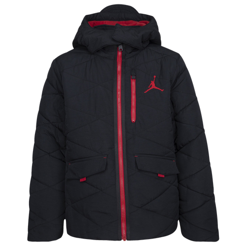 

Boys Jordan Jordan Detach Hood Puffer Jacket - Boys' Grade School Black Size S