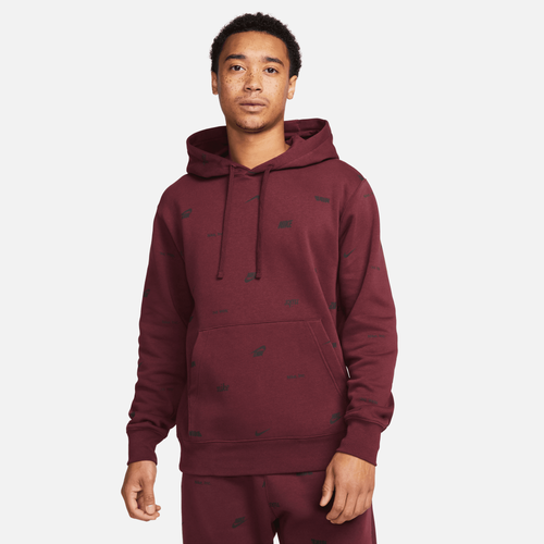 MENS - Nike Club+ AOP Basketball Pullover Hoodie - Maroon/Black