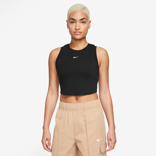 Shop Nike Womens  Essential Rib Crop Tank In Black/beige
