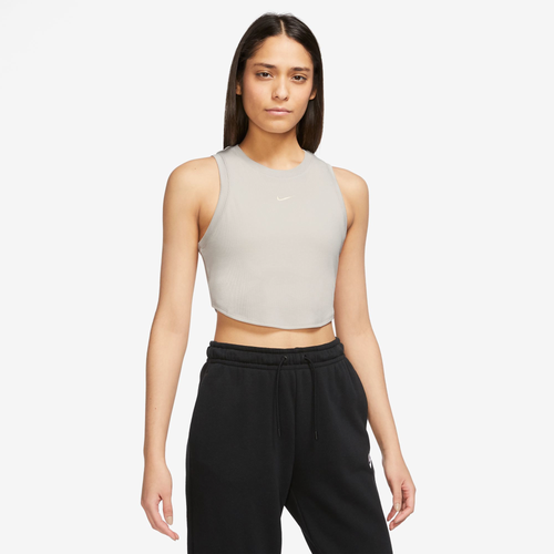 Nike Womens  Essential Rib Crop Tank In Beige/white