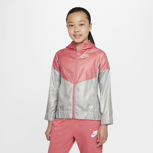 

Girls Nike Nike Windrunner Jacket - Girls' Grade School Pink Salt/Light Smoke Gray Size S