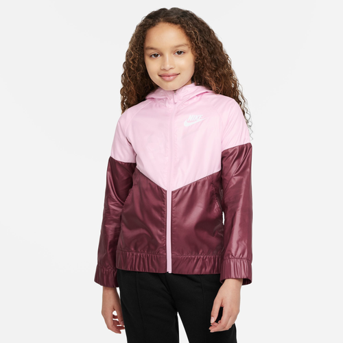 Shop Nike Girls  Windrunner Jacket In Pink Foam/dark Beetroot/white