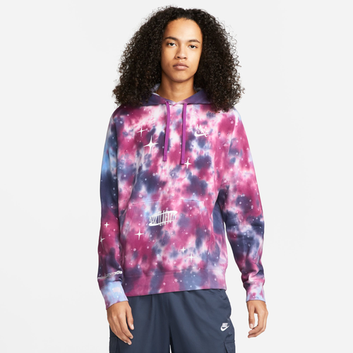 Shop Nike Mens  Nsw Club Pullover Basketball Space Wave Hoodie In Bold Berry/pink