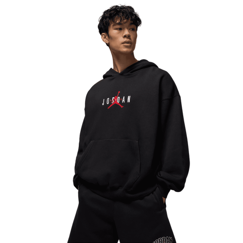 MENS - Jordan Brooklyn Oversize Stretch Pullover Hoodie - Black/Gym Red