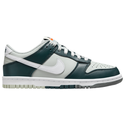 Boys' Grade School - Nike Dunk Low - White/Light Silver/Deep Jungle