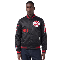 Men's - Pro Standard Atlanta Hawks Old English Rib Satin Jacket - Red/Black/Black