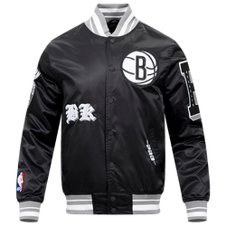 Men's - Pro Standard Brooklyn Nets Old English Rib Satin Jacket - Black/Gray