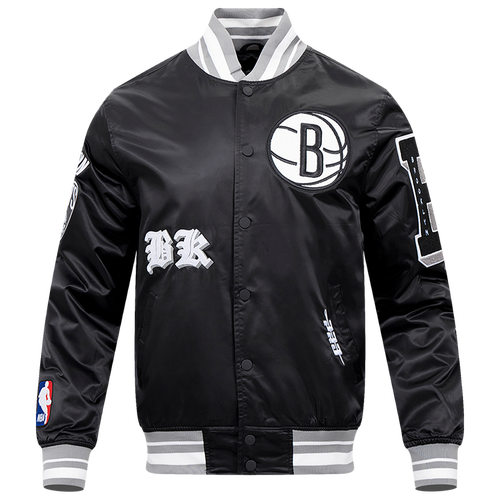 Pro Standard Mens Brooklyn Nets Old English Rib Satin Jacket In Black/gray