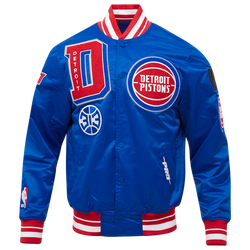 Men's - Pro Standard Detroit Pistons Mash Up Rib Satin Jacket - Royal Blue/Red