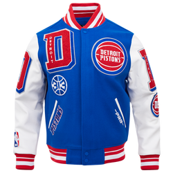Men's - Pro Standard Detroit Pistons Mash Up Rib Wool Varsity Jacket - Royal Blue/Red