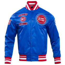 Men's - Pro Standard Detroit Pistons Retro Classic Rib Satin Jacket - Red/Royal Blue