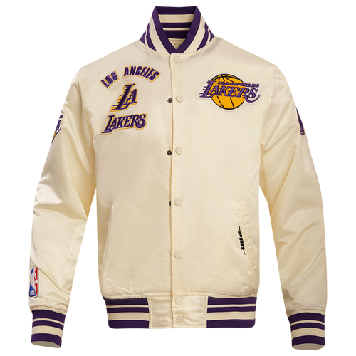  - Pro Standard Los Angeles Lakers Retro Classic Satin Jacket - Eggshell/Purple