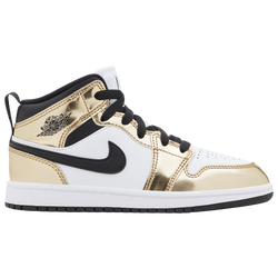 Boys' Preschool - Jordan AJ 1 Mid SE - Black/White/Metallic Gold
