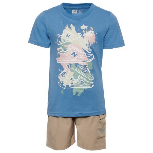 

Boys Preschool New Balance New Balance Graphic T-Shirt Cargo Short Set - Boys' Preschool Tan/Blue Size 4