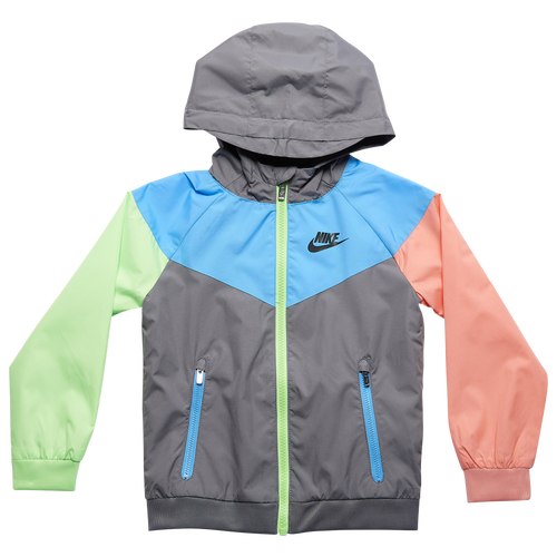 

Boys Nike Nike Windrunner Jacket - Boys' Toddler Grey/Blue/Lime Glow Size 2T