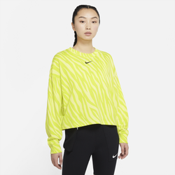Women's - Nike Icon Clash Fleece Crew AOP - Light Zitron/Dark Teal Green